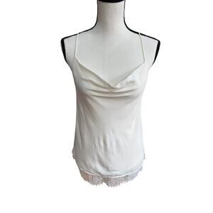 Cami NYC 100% Silk Lace Trim Cowl Neck Camisole Tank Top Ivory Size M